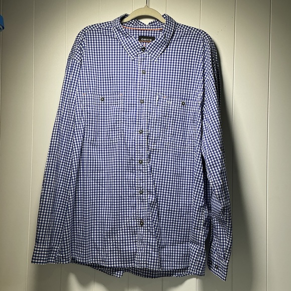Orvis Men's Active Fit Long Sleeve Button Front Shirt Blue Check Size XXL - Picture 1 of 11